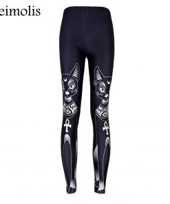 Leimolis Tenths High Waist punk rock Harajuku workout push up fitness sexy 3d print Egypt moon night cat women leggings