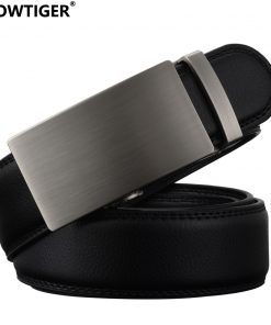 WOWTIGER New Fashion Designer Belts for Men Sliding Buckle Ratchet Luxury Leather Men Belt Automatic ceinture homme