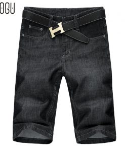 MOGU Knee Length Shorts Men Fashion Mid Waist Short Jeans For Men 2017 Summer New Denim Shorts For Male Plus Size 56 Mens Shorts