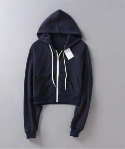 Womens Sweatshirts Hoodie Crop Top Cotton Women Long Sleeve High Waist Hooded Zipper Coat Casual Sweatshirts For Women