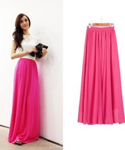 Women Chiffon long skirt Candy Color Pleated Women Skirts 2018 Summer Skirts in floor 100cm length 19Colors long saia