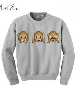 ArtSu New 2019 Autumn Monkey Patterns Long Sleeve O-Neck Women Sweatshirt 3D emoji Print Women Clothing Fleece Hoodies EPHO80020