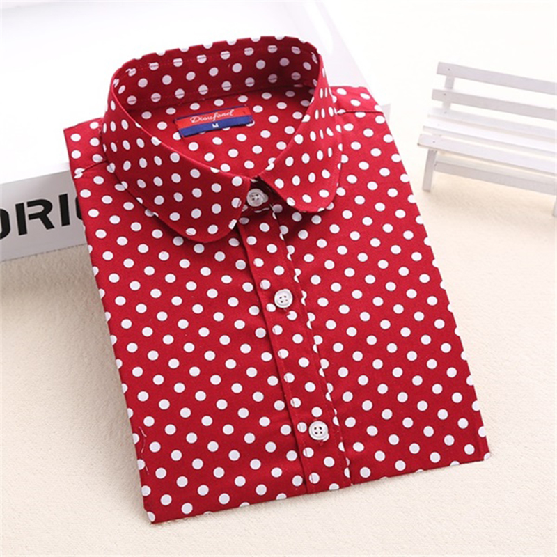 2019New style Casual Polka Dot Women Shirt Long Sleeve Blouse Cotton ...