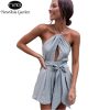 NewAsia Sexy Bodysuit Summer Jumpsuit Bow Tie Waist Belt Backless Halter Women's Playsuit Beach Rompers Womens Jumpsuit Short