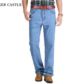 2018 New 100% Cotton Summer Thin Cool Men Jeans Baggy Blue Trousers Cotton Casual Male High Waist Washed Denim Pants