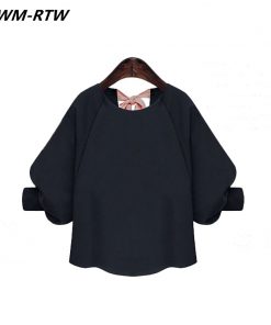 Back Bow Lace Up Lantern Sleeve Women Blouses 2019 Summer Autumn Three Quarter Sleeve Button Womens Tops and Blouses Dark Blue