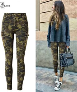 2019 Summer Pencil Plus Size Cargo Jeans Woman High Waist Camouflage Army Pants For Women Joggers Women Trousers Pantalon Femme