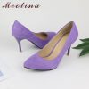 Meotina Shoes Women High Heels Pumps Flock Pointed Toe Women Pumps Ladies Shoes Thin High Heel Large Size 9 10 43 Blue Purple