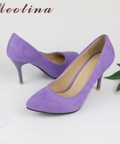 Meotina Shoes Women High Heels Pumps Flock Pointed Toe Women Pumps Ladies Shoes Thin High Heel Large Size 9 10 43 Blue Purple
